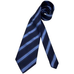ANDREWS XL Navy/Blue Striped Silk LUXURY Tie ITALY